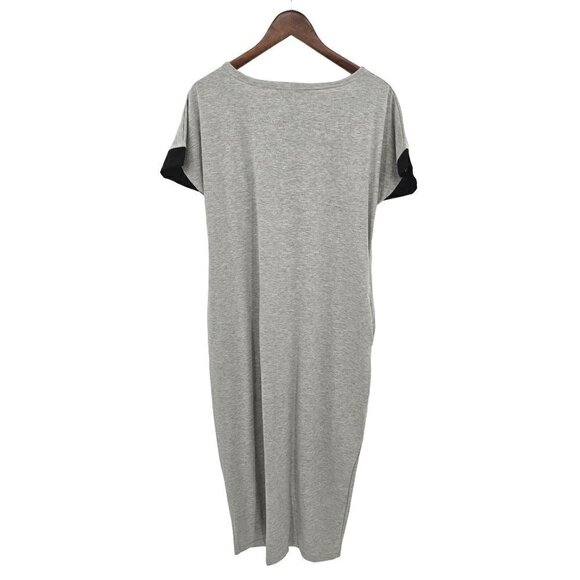 Auxo Maxi Dress Sz Small 4 6 Short Sleeve Stretch Modest Pockets Gray Black NEW - Picture 2 of 10